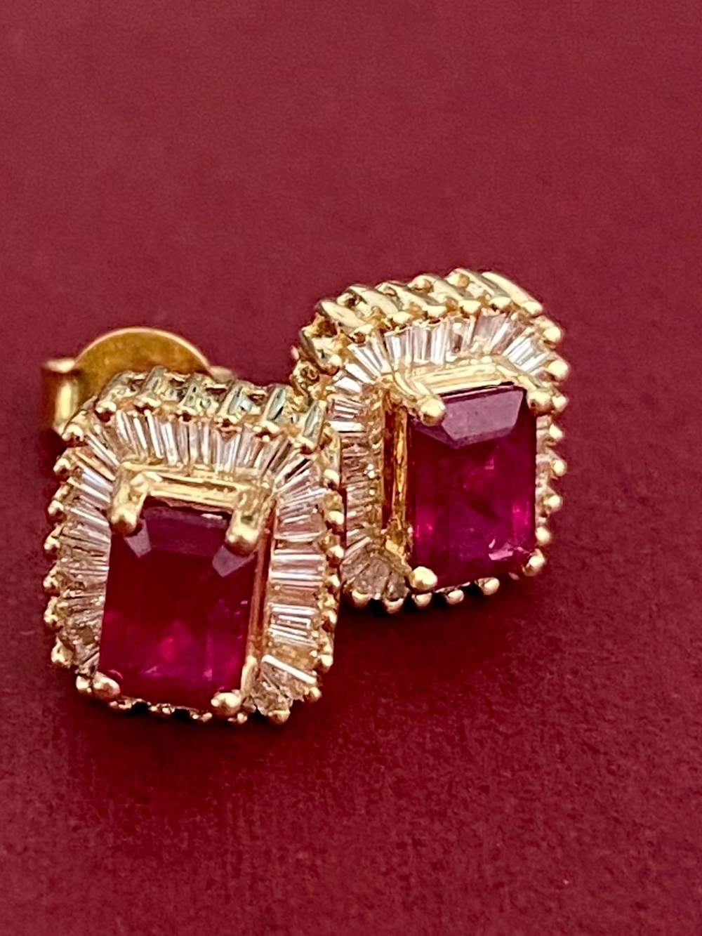 Effy Emerald cut Ruby and Baguette cut Diamonds 14k Gold Earrings